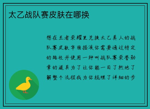 太乙战队赛皮肤在哪换